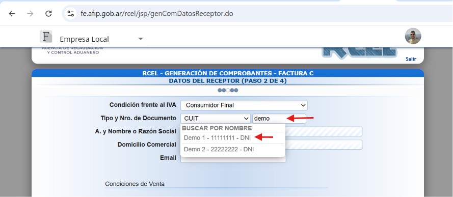 Autocompletar clientes comprobantes en linea arca