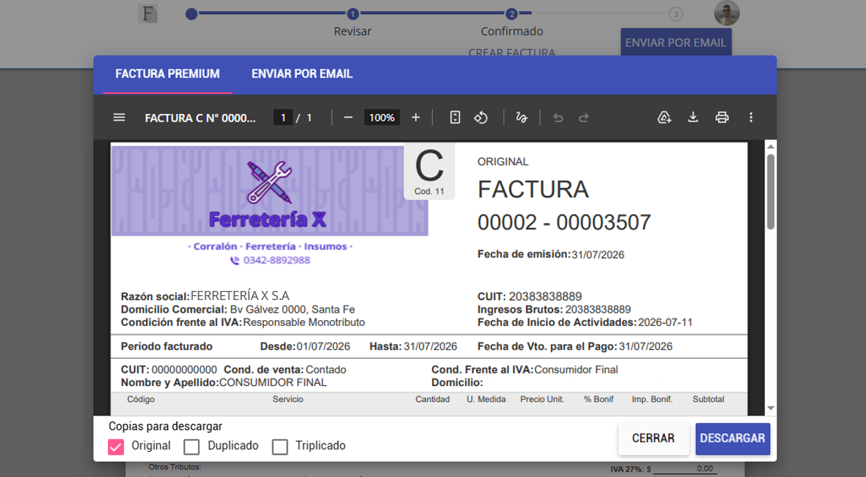 Agregar Factura comprobantes en linea arca