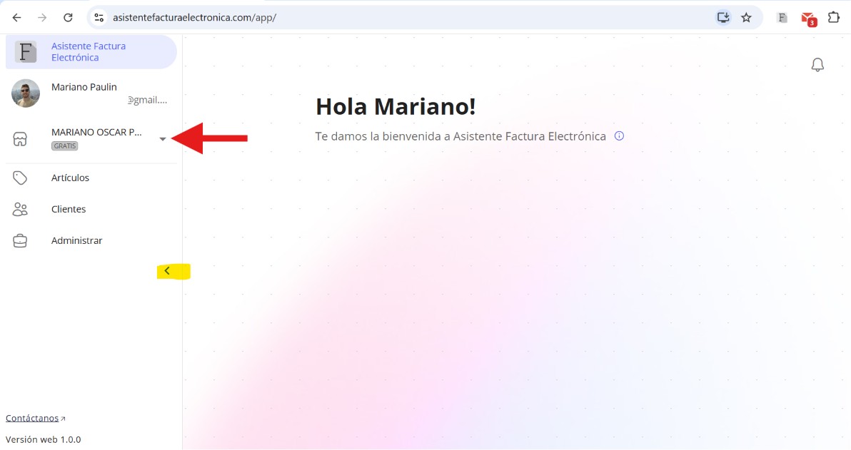 Cambiar empresa Asistente Factura Electrónica