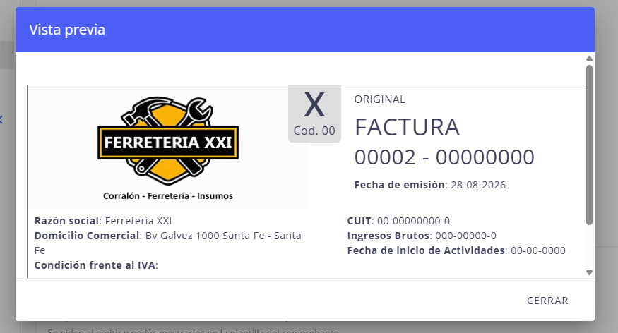 Vista previa del comprobante